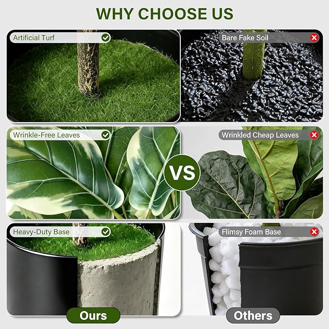 2 Pack Fiddle Leaf Fig Tree, 30'' Fake Tree in Pots with Green Artificial Turf, Floor Fake Plants Indoor for Spring Home Porch Bathroom Living Room Office Patio Windowsill Decor (Variegated)