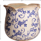 Retro Distressed Ceramic Flower Pots, Antique Crackle Glaze Planters with Drainage for Indoor Plants, Blue and White Chinoiserie Pottery Vase for Living Room Balcony Office Decor, Gardening Gifts