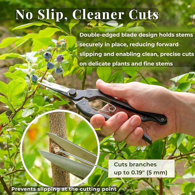 Wablade Japanese-Made Double-Edge Bonsai Pruning Shears, Precision Bud Scissors for Clean, Smooth Cuts on Soft Stems, Hand Pruner for Flowers & Plants, 5mm Capacity (Double-blade)