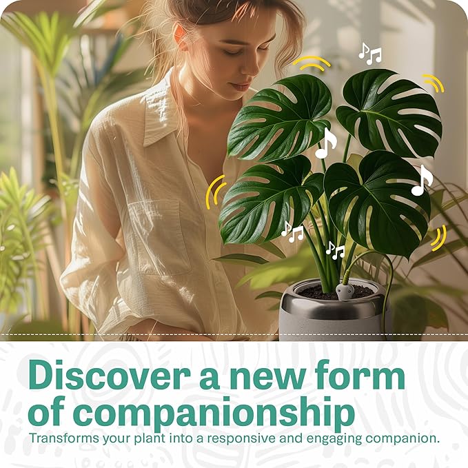 PLANTPETZ Large Robotic Planter – Smart Planter Fits 4 Inch Pots | Bluetooth Speaker | Interactive Smart Plant Pot Turns A Real Plant Into a Touch/Motion Responsive Companion - Sand Beach Tan