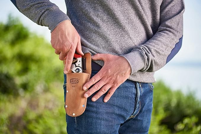 FELCO FELCO322 Model 322 Snips, Red & Leather Holster (F 910) - Tool Pouch for Pruning Shears or Construction/Utility Tools 26 x 16 x 12 cm
