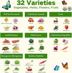 Lush&Dew Year-Round USDA Zone 4 Seed Bank, 32 Varieties Non-GMO Heirloom Seeds of Vegetables, Herbs, Gardening Gifts for Women Men, Emergency Survival Kit for Raised Garden Bed, Greenhouse