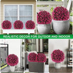 Artificial Pink Eucalyptus Topiary Ball Trees, 2 Set of 16'' UV Resistant Fake Evergreen Shrubs Bushes Plants with Ground Spike, Fake Plants for Outdoor Indoor Front Porch Garden