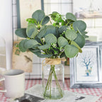 Der Rose 13.5" Fake Plants for Bathroom Decor Artificial Eucalyptus Stems in Clear Glass Vase with Faux Water for Office Desk Accessories Home Table Centerpiece Decor（Sage Green）