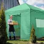 EAGLE PEAK 10x10 Portable Walk in Greenhouse, Pop Up Indoor Outdoor Greenhouse, Green House Kit with Zippered Roll-Up Doors and Windows, PE Cover, Clear/Green