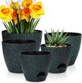 YNNICO Plant Pots 10/9/8/7.5/7 inch, Self Watering Planters with Drainage Holes & Saucers for Indoor and Outdoor Plants (Green Speckles)