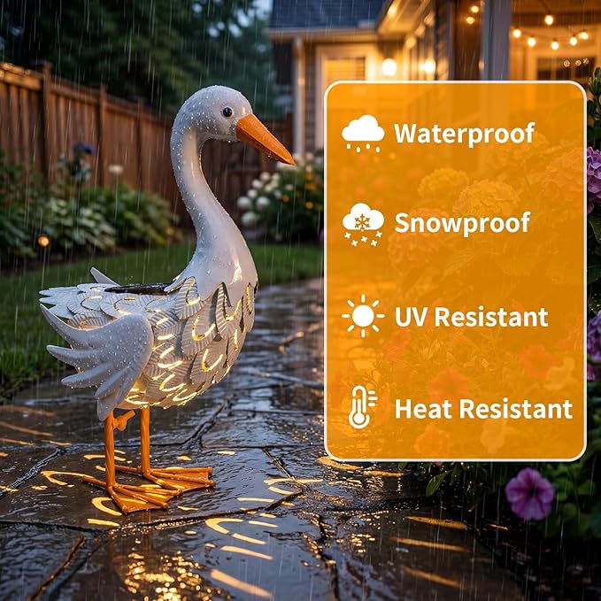 Lavezee Porch Goose Statue Lawn Goose Outdoor, Metal Garden Goose with Solar Light for Lawn Yard Backyard, Front Porch Goose for Garden Decoration