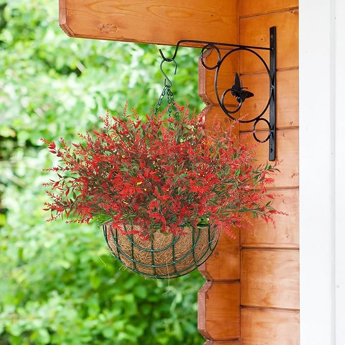 42 Pcs Fake Lavender Flowers Outdoor UV Resistant Faux Plastic Lavender Flowers No Fade Artificial Lavender Purple Plants for Outside Garden Porch Window Box Hanging Planter Decor (Red)