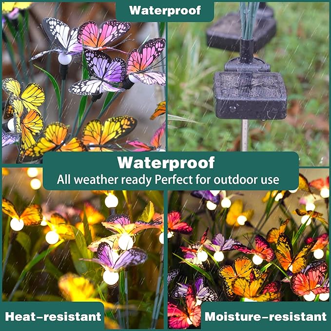 TONULAX Solar Garden Lights - 2 Pack Swaying Butterfly Light, Swaying in The Wind, Solar Outdoor Lights, Yard Patio Pathway Decoration, High Flexibility Iron Wire & Realistic Butterflies (2 Pack)