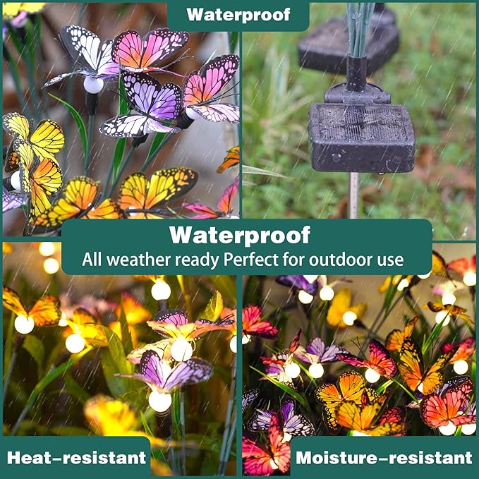 TONULAX Solar Garden Lights - 8 Pack Swaying Butterfly Light, Swaying in The Wind, Solar Outdoor Lights, Yard Patio Pathway Decoration, High Flexibility Iron Wire & Realistic Butterflies(8 Pack)