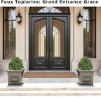 27“ Realistic Artificial Boxwood Topiary Trees Set of 2, Faux Boxwood Plants Outdoor UV-Resistant, No Maintenance Curb Appeal Fake Evergreen Bushes & Shrubs for Front Porch Outside Planter Decor