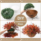 Artificial Fake Fall Hanging Plants Flowers Basket, Faux Silk Daisy in Planter Realistic UV Resistant for Outside Home Patio Balcony Yard Autumn Outdoor Decoration (Orange Brown Red)