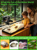 15.7in Turtle Tank Starter Kit with Basking Platform, Hang-on-Back Tank Filter, Adjustable Flow Pump & 360° Timer Basking Light, Bottom Drainage Reptile Aquarium for Small Turtles Aquatic Pets