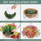 Artificial Flowers Hanging Plants in Basket,Artificial Hanging Flowers for Outdoor Indoor Decor,UV Resistant hanging Baskets with Fake Flowers for Spring Summer Patio Garden Porch Deck Home Decor