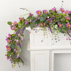2PCS 6ft Spring Flower Garland Faux Eucalyptus Greenery with Lavender, Purple Daisy Wild Berry Artificial Floral Vine for Easter Wedding Arch Decor, Baby Shower Mantle Table Centerpiece