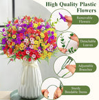 Alupssuc 24 Bundles Artificial Flowers for Outdoors Spring Decoration, UV Resistant Eucalyptus Violet and Lavender Silk Fake Plants for Outside Indoor Yard Home Patio Decor, Red Purple Yellow Pink
