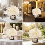 Artificial Hydrangea Flowers with Vase Realistic Faux Peonies, White Hydrangea for Living Room, Dining Table, Office, Wedding, Banquet & Home Decoration
