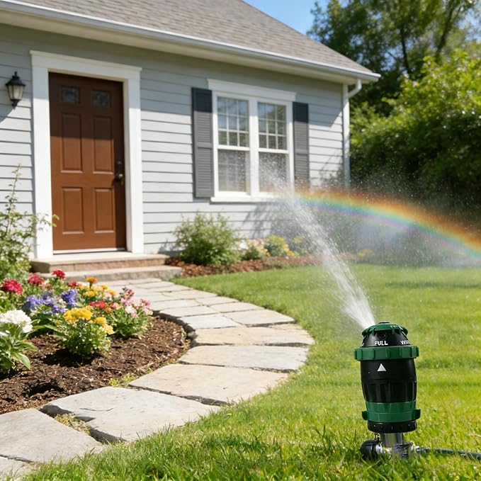 LIULO TOOL Gear Drive Sprinklers for Yard, 360 Degree Garden Water Sprinkler Head on Spike Base with 3/4 Inch Adapters, 5 Modes Adjustable Irrigation Tool for Large Area Yard Lawn Garden