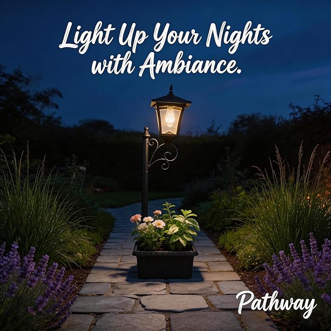 Solar Floor Lamps with Planter (2-in-1 Design), 36.5" Outdoor Solar Lamp Post - IP44 Waterproof, Warm White Lights Dusk to Dawn 6-8Hr, Easy Install for Lawn, Patio, Porch, Yard & Pathway Decor