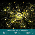 JJGoo Solar Firework Lights, 2 Pack 150 LEDs 2 Lighting Modes Solar Lights Outdoor Waterproof for Garden Patio Walkway Pathway Party Wedding Christmas Decorative - Warm White