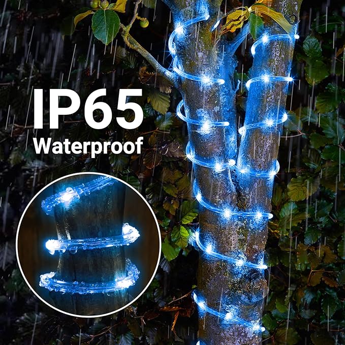 Solar Rope Lights, 66ft 200LED Solar String Lights, 8 Modes Waterproof Solar Powered Outdoor Light, Flexible Clear Tube Light for Garden Backyard Patio Deck Porch Pool Tree Christmas Decoration - Blue