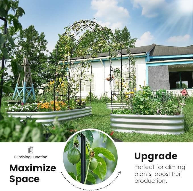 KING BIRD Raised Garden Bed with Arched Trellis Galvanized Planter Garden Box Outdoor for Gardening, Climbing Vegetables, Flowers Silver, 7.87x3.94x0.98 Ft 2PCS