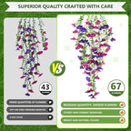 Fake Hanging Plants, Faux Hanging Plant Artificial Greenery for Living Room Bedroom Boho Wall Shelf Indoor Outdoor Decor (4-Pack, Purple Pink Morning Glory)
