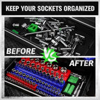 SWANLAKE Magnetic Socket Organizer Set, 1/4", 3/8", 1/2" Sockets Holds 286 Pieces Magnetic Socket Trays (Blue&red&black&green, 12 Pcs)