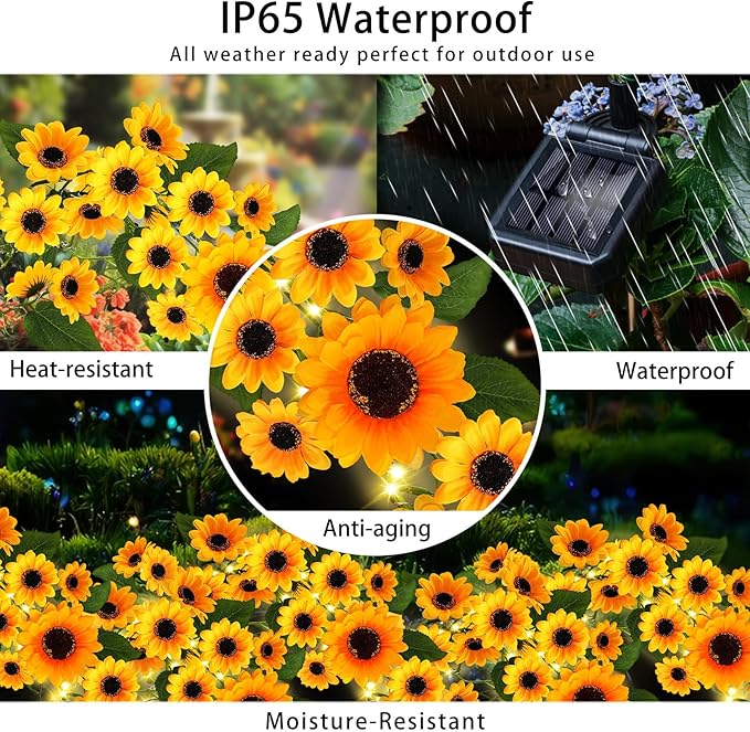 Solar Sunflower Lights Outdoor, 4 Pack with 92 Lifelike Petals, Waterproof 360 Bright LED Fall Decor for Garden, Patio, Flowerbed, Yard - Gift for Mom