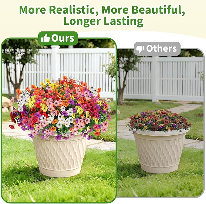 Artificial Outdoor Flowers, Realistic UV Resistant Waterproof Faux Plants, Full Looking Fake Flowers for Porch Planters Hanging Baskets Garden Patio Yard Outdoor Decor, 20 Bundles 7 Colors
