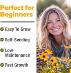 HOME GROWN Texas Wildflower Seeds 87,500+ Non-GMO Perennial Wildflower Seeds Mix for Attracting Bees, Birds & Butterflies - 22 Varieties Bulk Wild Flower Seed Mix for Full Sun & Shade Gardens (2 oz)