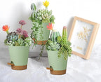 12 Pack 4 Inch Self Watering Plant Pots with Drainage and Saucers，Plastic Flower Pots for Indoor and Outdoor Plants, Nursery Planters for Houseplants and Herbs Green Brown, 4 inch 12pcs