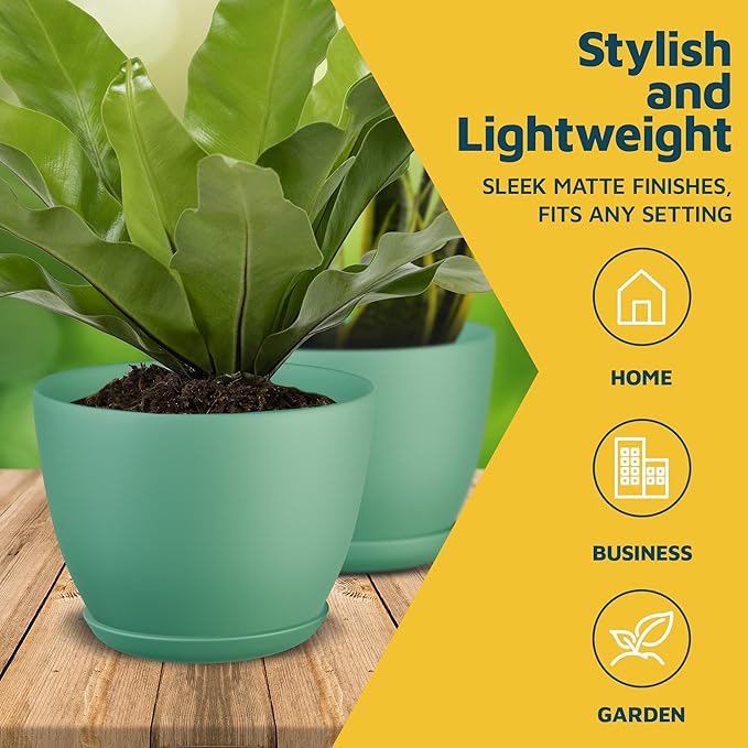 Planter Pots with Drainage Holes - Lightweight, Durable, & Space-Saving Pots for Indoor and Outdoor - Versatile Functionality, Simple Modern Design, Set of 20 Plastic Planter Pots Mint