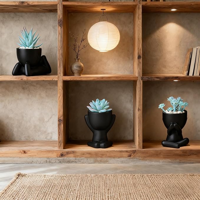 ALAGIRLS 3pcs Fake Blue Succulents Plant Sets,Plastic Artificial Plant Decor Indoor Small Potted Faux Succulents for Bathroom Living Room Office