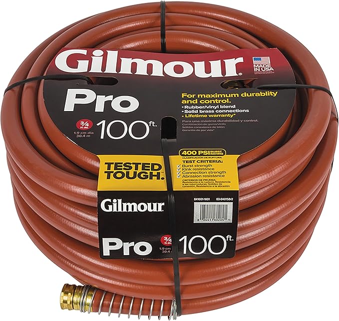 Gilmour Pro Commercial 3/4" x 100' Heavy Duty Water Hose, Durable and Kink Resistant 100 ft Garden Hose