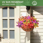 2 Set Artificial Flowers Hanging Plants in Basket,Artificial Hanging Flowers for Outdoor Indoor Decor,UV Resistant hanging Baskets with Fake Flowers for Spring Summer Patio Garden Porch Deck Decor