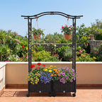 Giantex Planter Boxes with Arch Trellis, 5FT Self-Watering Tall Raised Garden Bed w/Wheels, Hanging Roof & Drainage Holes, Outdoor Indoor Tomato Planter for Climbing Vines Vegetables (60"x16"x58")
