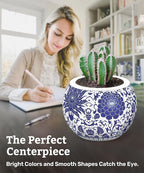 PieceRelax 3D Puzzle Planter - Oriental Floral Ornament - Small Round Plant Pots with Drainage, for Mom, Home Decor Flower Pots for Indoor Cactus, Succulents Pots [K1101]
