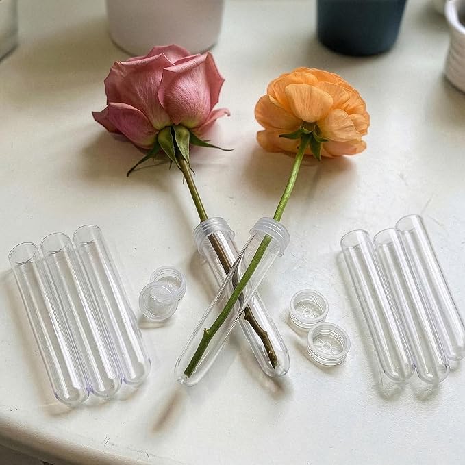 Royal Imports Floral Water Tubes with Caps – 3.5" Clear Plastic Flower Vials for Single Stem Roses, Buds, Bouquets – Standard Style, 1/2" Opening – 50 Pack