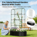 DoCred 2 in 1 Galvanized Raised Garden Bed, 1Pcs Garden Planter Box with 71" H Trellis for Climbing Plants, Outdoor Gardening Raised Beds with Climbing Net for Fruits, Vegetables, Flower (Black)