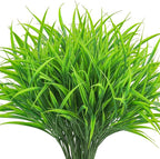 Ouddy Decor 16 Bundles Artificial Plants Outdoor Fake Grass Greenery Stems UV Resistant Faux Plastic Shrubs for Spring Summer Garden Pathway Window Box Front Porch Home Decor, Green