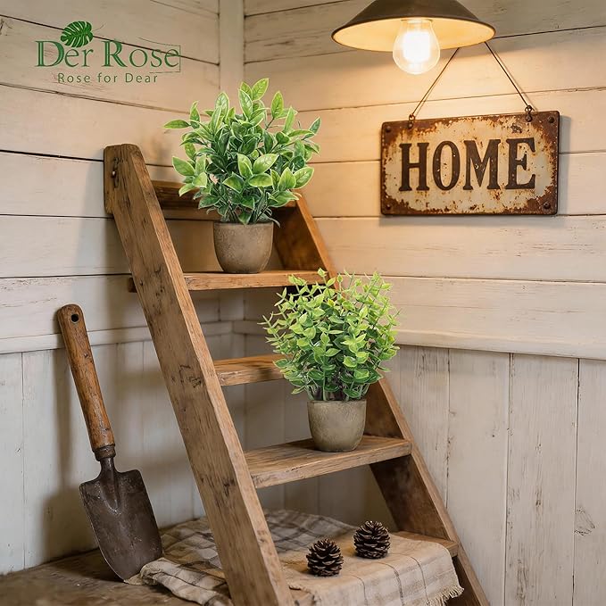 Der Rose 4 Pack Mini Artificial Plants Indoor in Pots Mixed Fake Plants Greenery Set for Bathroom Decor Shelf Counter Styling Office Desk Farmhouse Room Decor