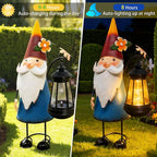 Solar Garden Gnome Statue with Lights,14.56in Tall Solar Gnome Garden Sculptures, Birthday Gift for Woman Grandma Big Metal Decorative for Outdoor Patio Porch Ornaments Lawn Yard Balcony