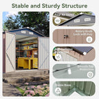 Aoxun 8x12 FT Outdoor Storage Shed Large Shed Steel Utility Tool Shed Storage House with Door & Lock, Metal Sheds with Sloped Roof for Garden Patio Lawn Poolside, Brown