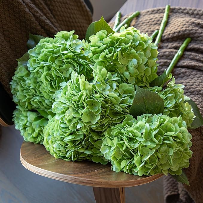DUYONE 3PCS 22 inch Realistic Artificial Hydrangea Large Real Touch Flowers Artificial Flowers Dry Flowers Outdoor Wedding Christmas Office Family Party Living Room Table Decoration (Green)