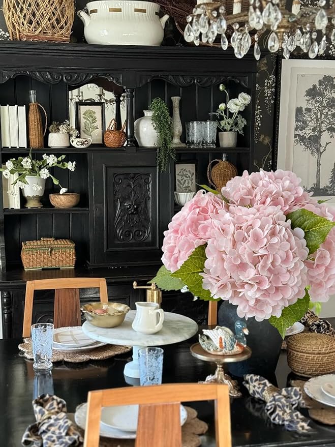 ZYTUYO Pink Hydrangea Artificial Flower 3 PCS 21in Real Touch Large Hand Feel Moisturizing Latex Flower Head with Long Stem for Wedding Decor Home Floral Arrangement Table Centerpieces