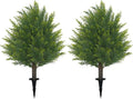 21'' Artificial Cedar Topiary Ball Trees with Ground Spike, 2 Pack Artificial Shrubs, UV Resistant Fake Plant Brush for Indoor Outdoor Front Porch Garden