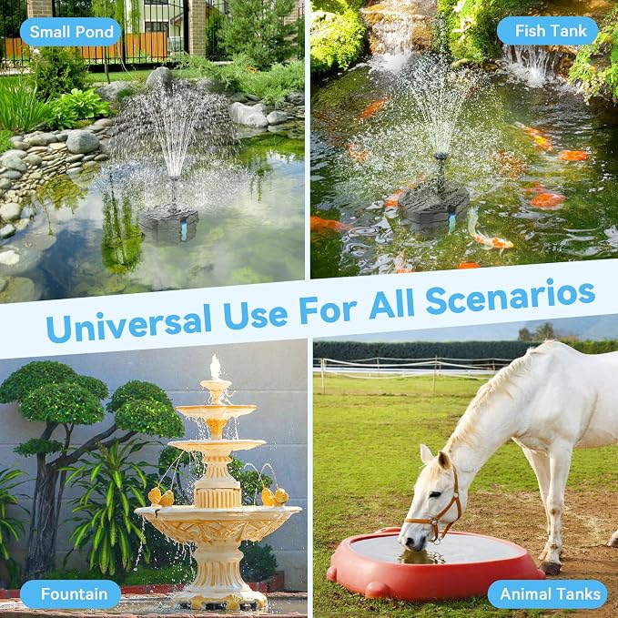 POPOSOAP Solar Pond Filter with Fountain Pump Built-in Battery Backup | 8W Solar Pond Pump with 8 Nozzles & 5Ft PVC Tubing, Dry-Run Protection for Outdoor Ponds Bird Baths DIY Water Feature