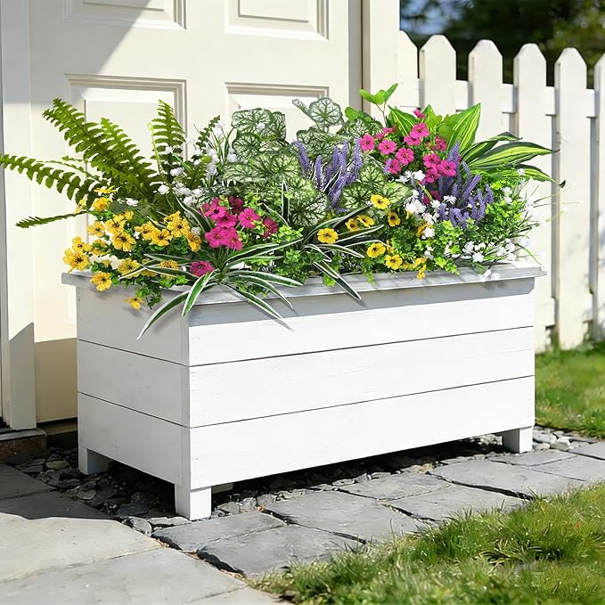 Roberly 20 Pcs Artificial Plants Outdoor, Fake Plants UV Resistant Greenery Stems Plastic Leaves Faux Flowers Bushes for Spring Summer Table Patio Front Porch Garden Indoor Outdoor Home Decor