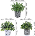 Winlyn 3-Pack Artificial Potted Plants - Faux Eucalyptus, Rosemary, Boxwood Greenery in Small Black & White Geometric Concrete Pots -Desk, Table, Shelf, Windowsill Decor for Indoor Outdoor Home Office